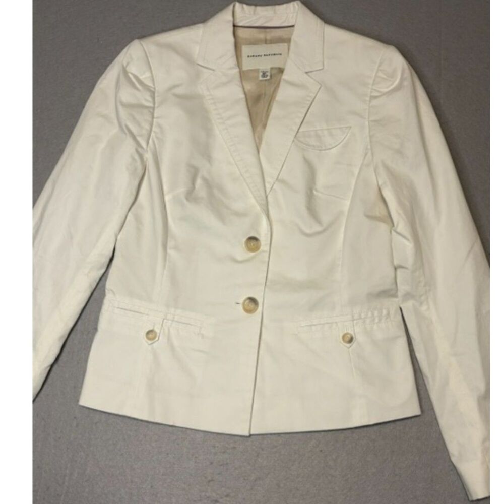 Banana Republic White Safari Blazer Womens 6P 100% Cotton Lined Button Pockets